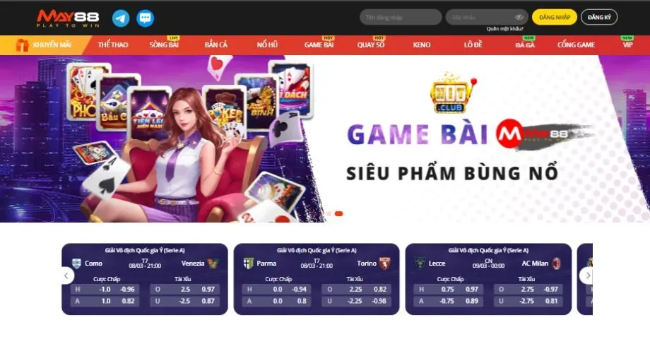 May88 thiết lập danh mục game vô cùng đa dạng với 9 sảnh chơi lớn